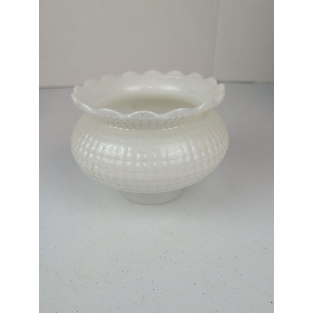 Vtg White Milk Glass Hurricane Lamp Shade Hobnail Ruffled  Replacement Shade - Picture 2 of 6
